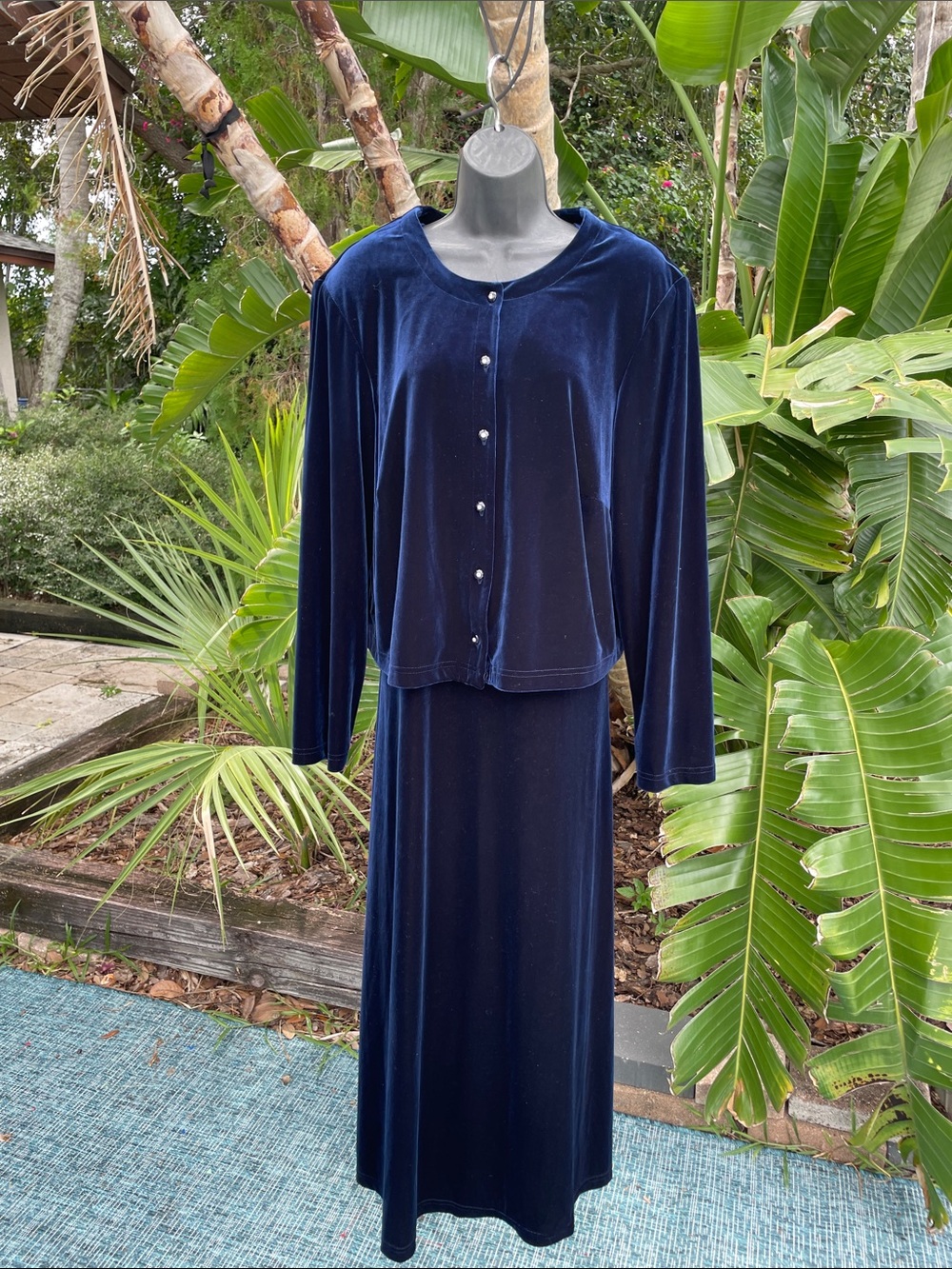 Royal blue velvet, two-piece dress and jacket